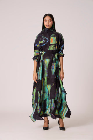 Mona Abstract Print Dress - Black