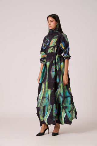 Mona Abstract Print Dress - Black