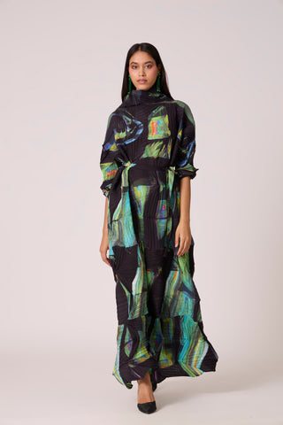 Mona Abstract Print Dress - Black