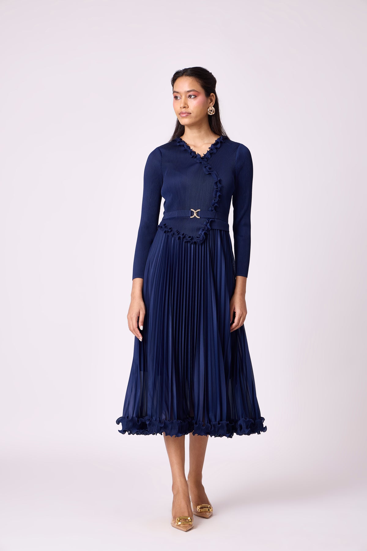 Lily Ruffle Dress - Navy