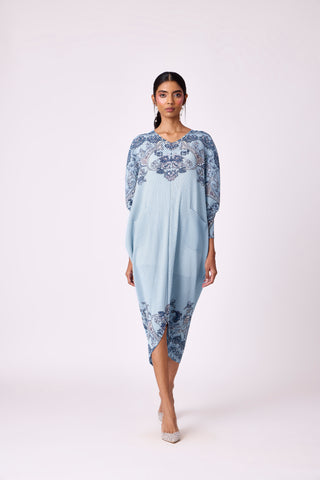 Harper Print Batwing Dress - Sky Blue