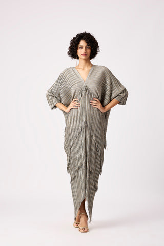 Kimono Fringe Dress - Metallic Grey & Gold