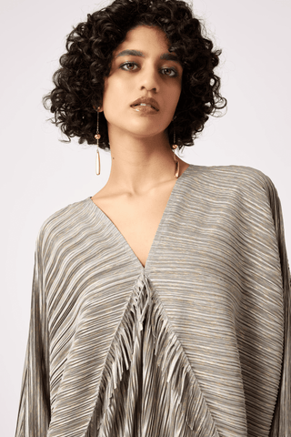 Kimono Fringe Dress - Metallic Grey & Gold