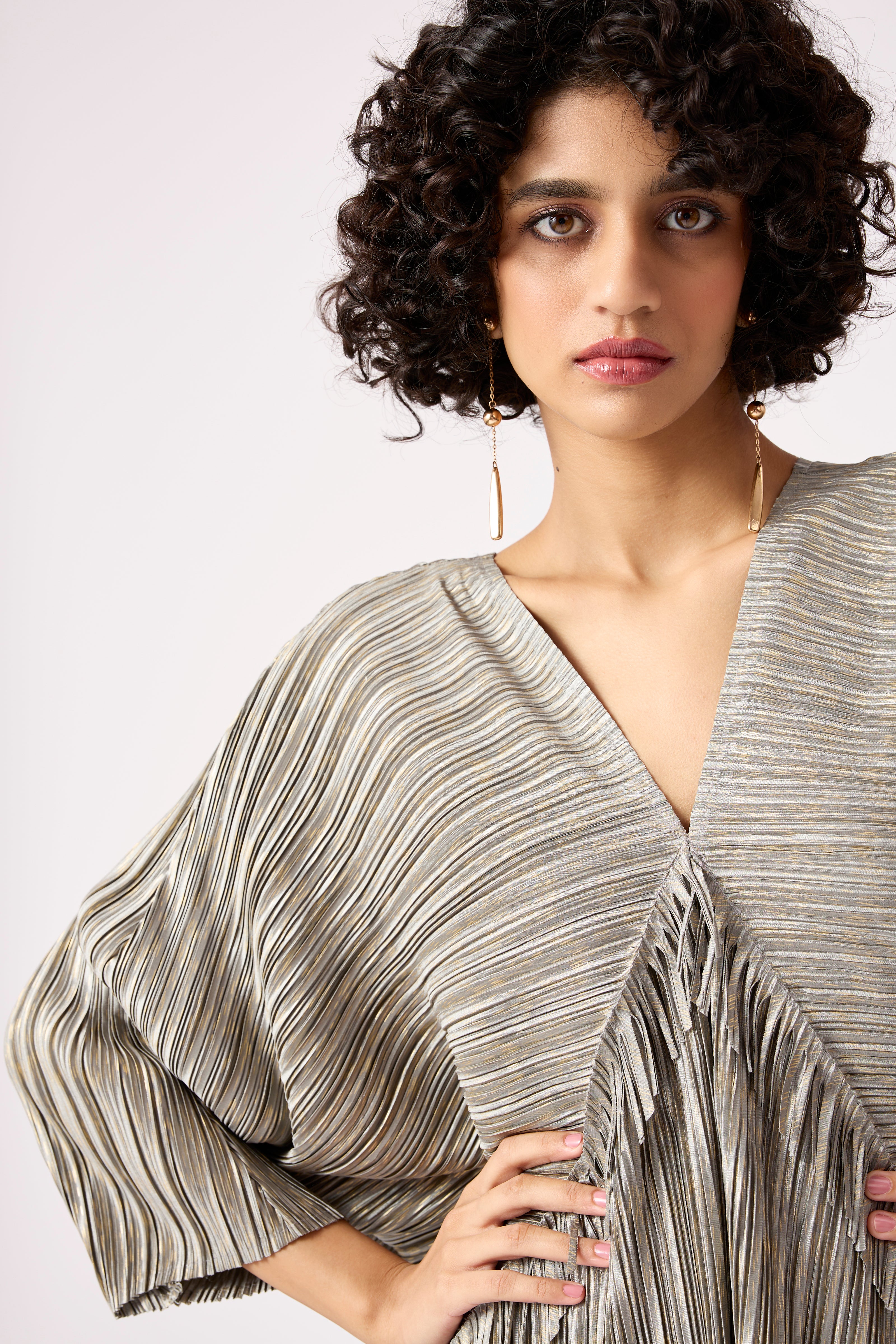 Kimono Fringe Dress - Metallic Grey & Gold