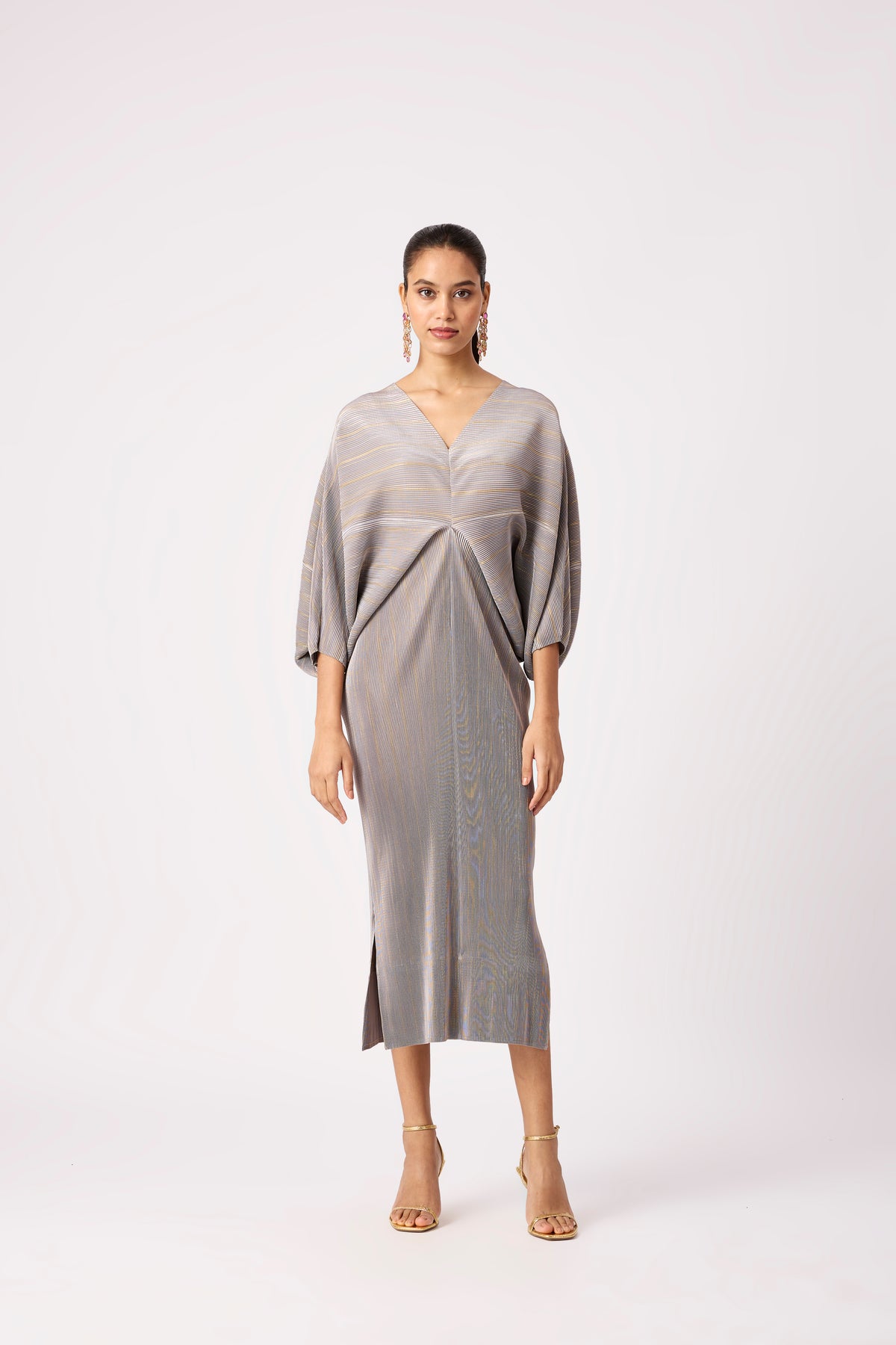 Aika Metallic Dress - Grey & Gold