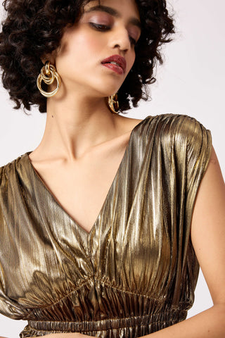 Zeina Metallic Rouched Dress - Dark Gold