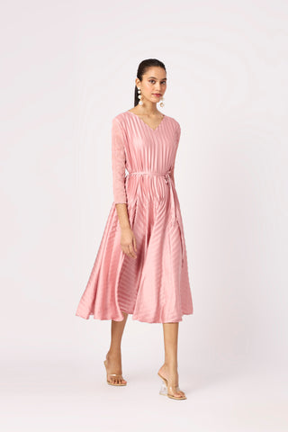 Olivia Satin Tie Waist Dress - Pale Pink