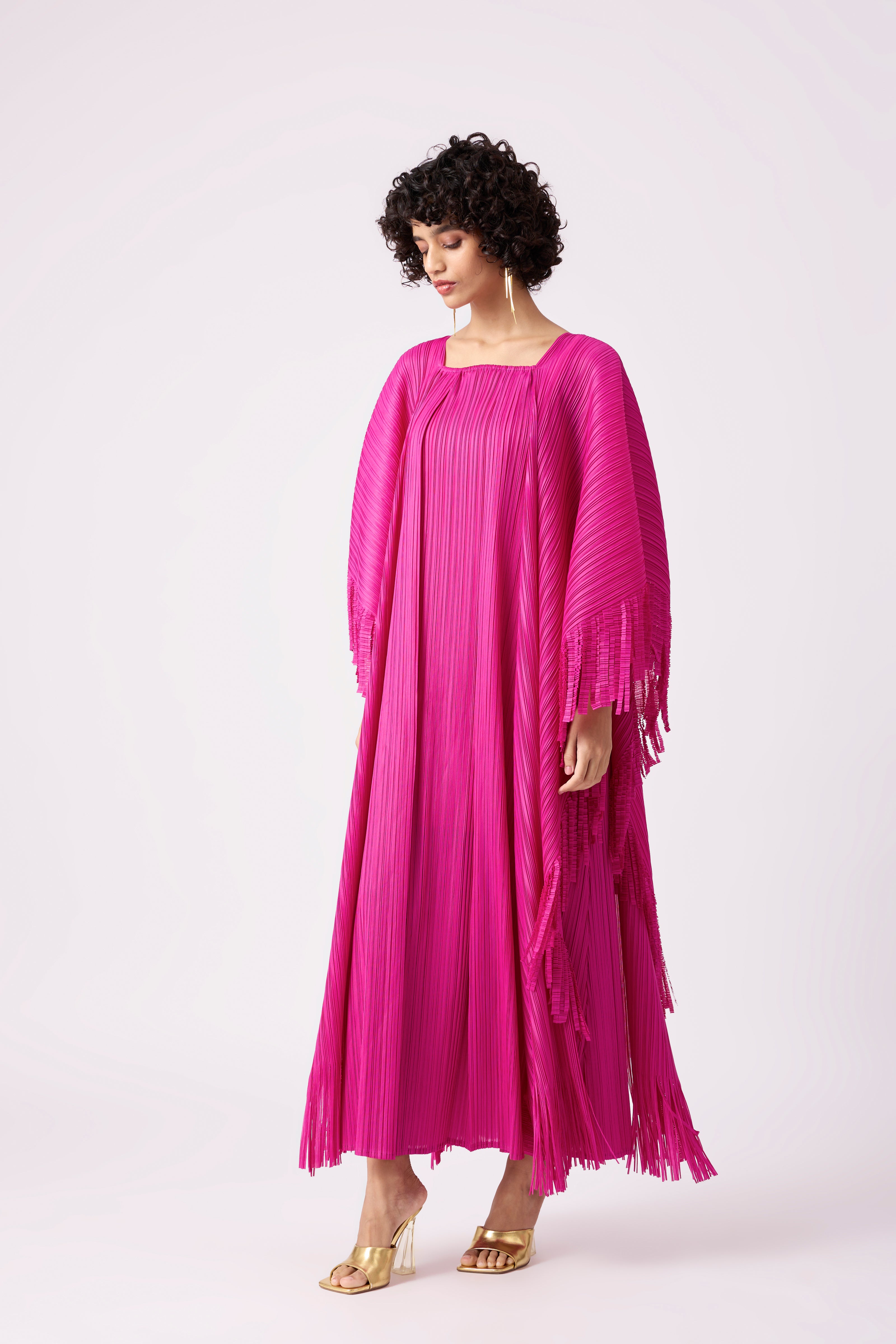 Alison Fringe Kaftan Dress - Begonia Pink