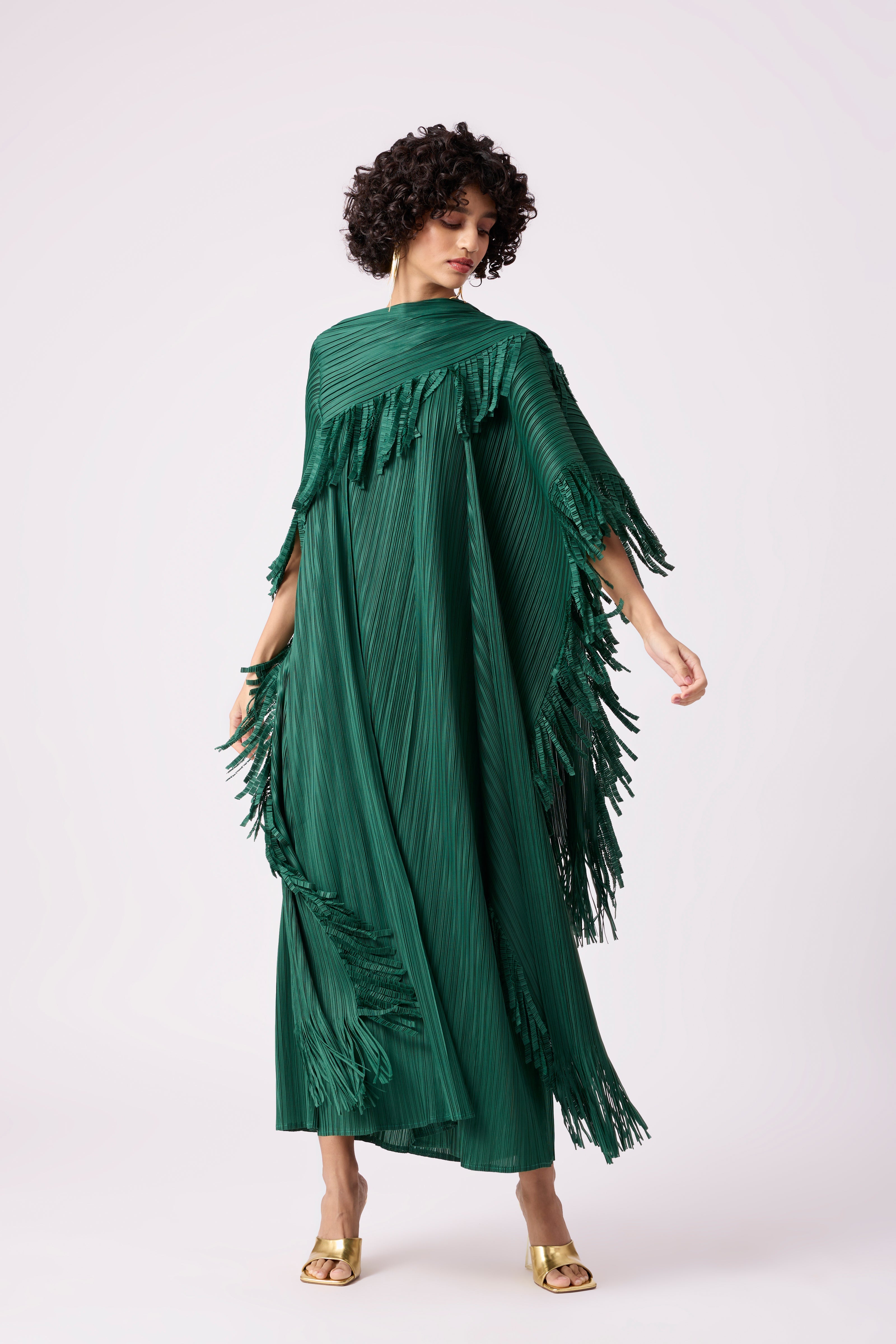 Alison Fringe Kaftan Dress - Green