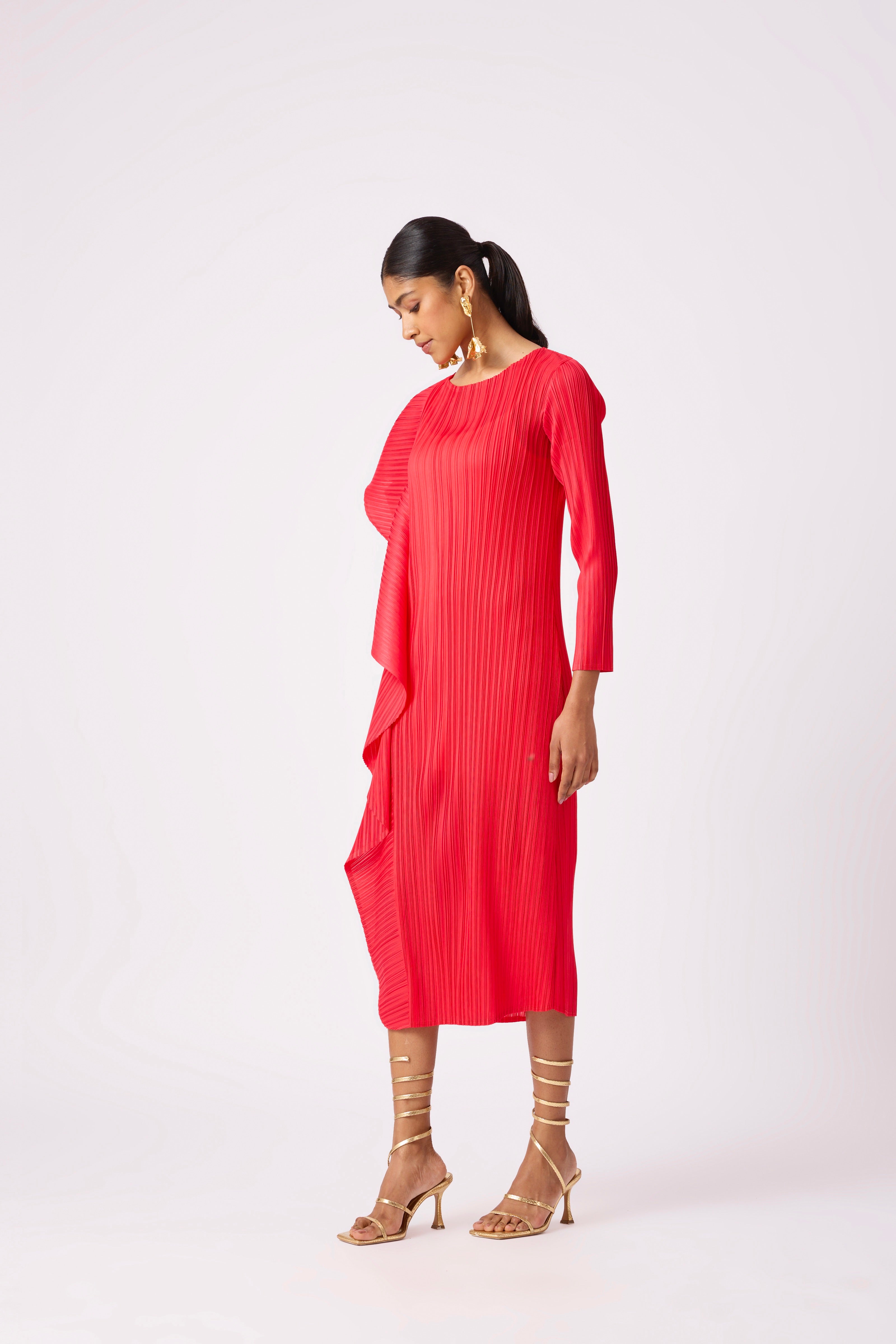 Serena Ruffle Dress - Crimson Red