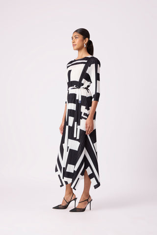 Trista Abstract Print Dress - Black White