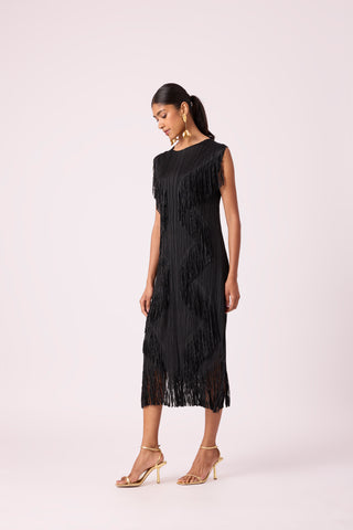 Chloe Fringed Dress - Black