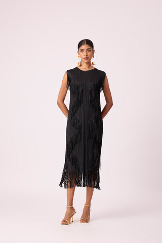 Chloe Fringed Dress - Black