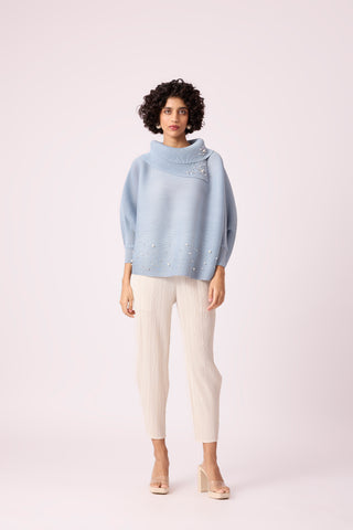 Sloane Pearled Batwing Top - Light Blue