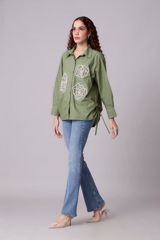 Avery Applique Shirt - Vine Green