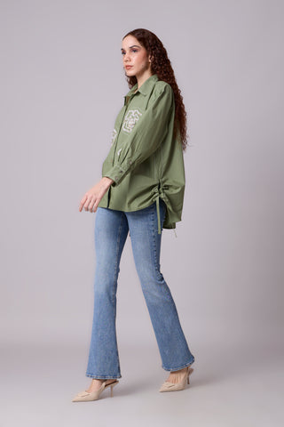 Avery Applique Shirt - Vine Green