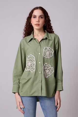 Avery Applique Shirt - Vine Green