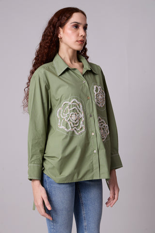 Avery Applique Shirt - Vine Green