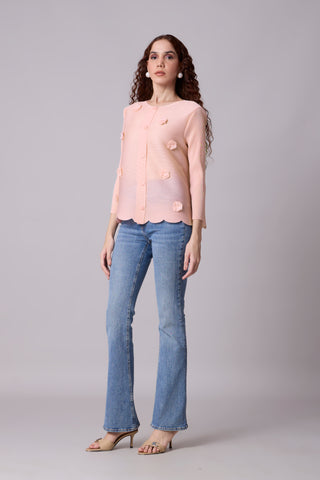 Pleated Cardigan Top - Light Pink