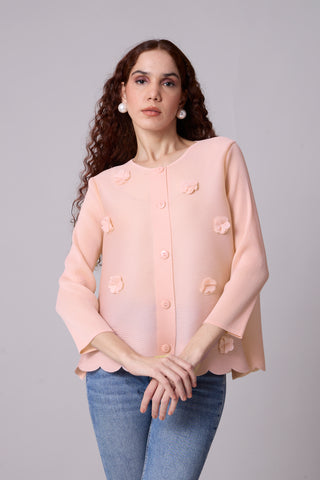 Pleated Cardigan Top - Light Pink