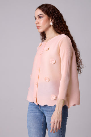 Pleated Cardigan Top - Light Pink