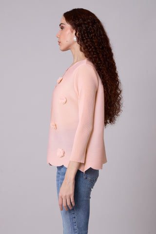 Pleated Cardigan Top - Light Pink