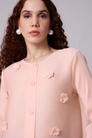 Pleated Cardigan Top - Light Pink