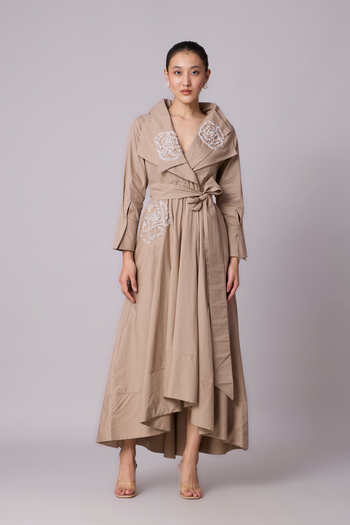 Zora applique Dress - Khaki