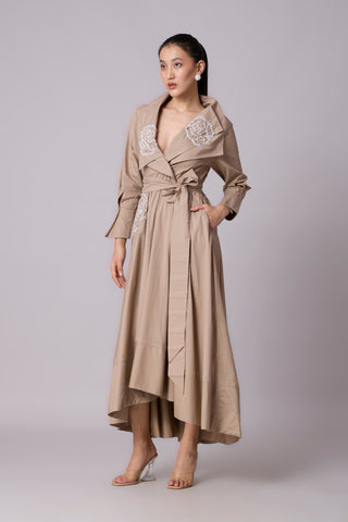 Zora applique Dress - Khaki