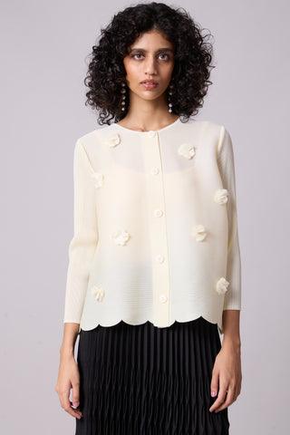 Pleated Cardigan Top - Cream