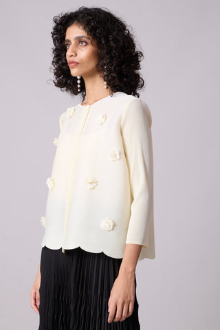 Pleated Cardigan Top - Cream