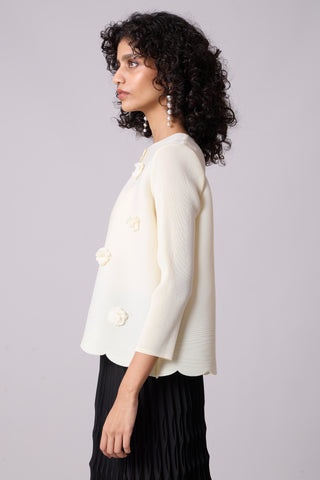 Pleated Cardigan Top - Cream