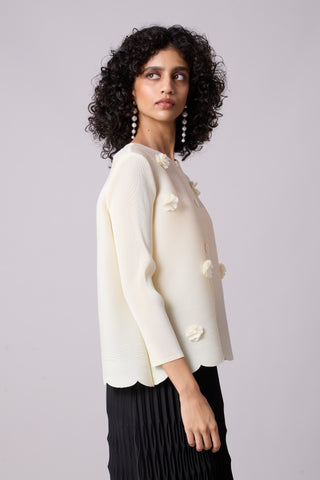 Pleated Cardigan Top - Cream