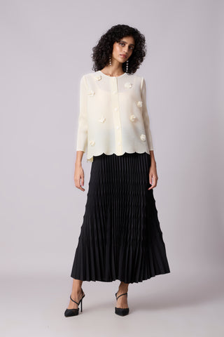 Pleated Cardigan Top - Cream