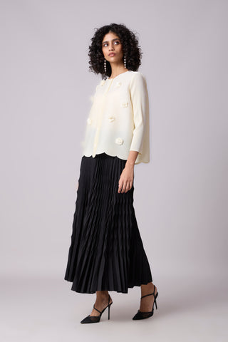 Pleated Cardigan Top - Cream