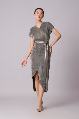 Delphi Overlap Dress - Grey & Gold