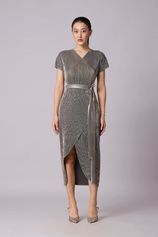 Delphi Overlap Dress - Grey & Gold