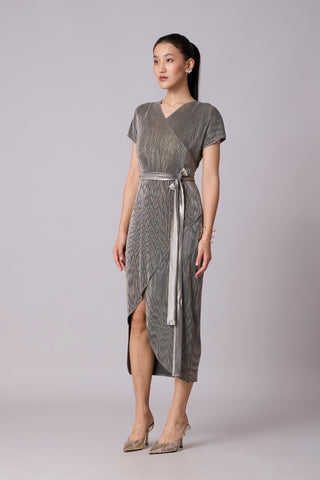 Delphi Overlap Dress - Grey & Gold