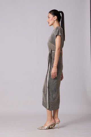 Delphi Overlap Dress - Grey & Gold