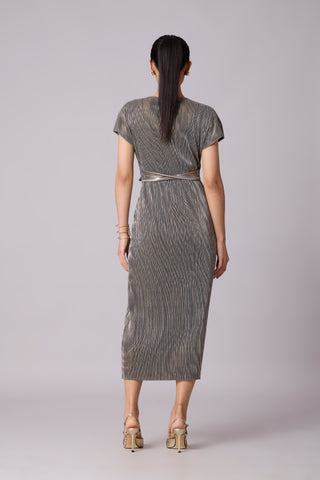 Delphi Overlap Dress - Grey & Gold