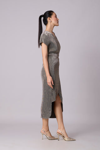 Delphi Overlap Dress - Grey & Gold