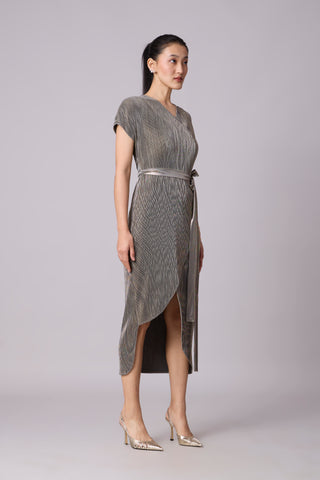 Delphi Overlap Dress - Grey & Gold