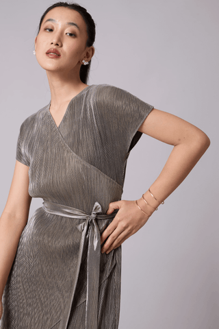 Delphi Overlap Dress - Grey & Gold