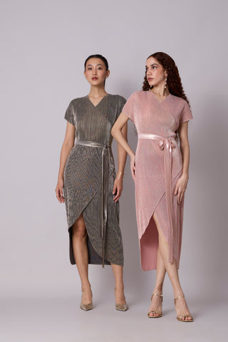 Delphi Overlap Dress - Grey & Gold