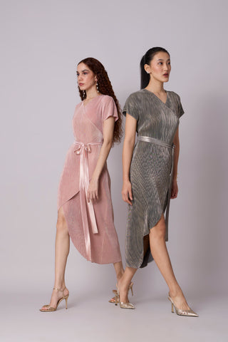 Delphi Overlap Dress - Pink & Gold