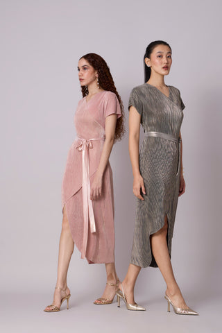 Delphi Overlap Dress - Grey & Gold