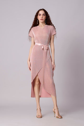 Delphi Overlap Dress - Pink & Gold