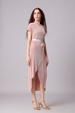 Delphi Overlap Dress - Pink & Gold