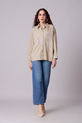 Avery Applique Shirt - Beige