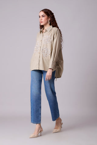 Avery Applique Shirt - Beige